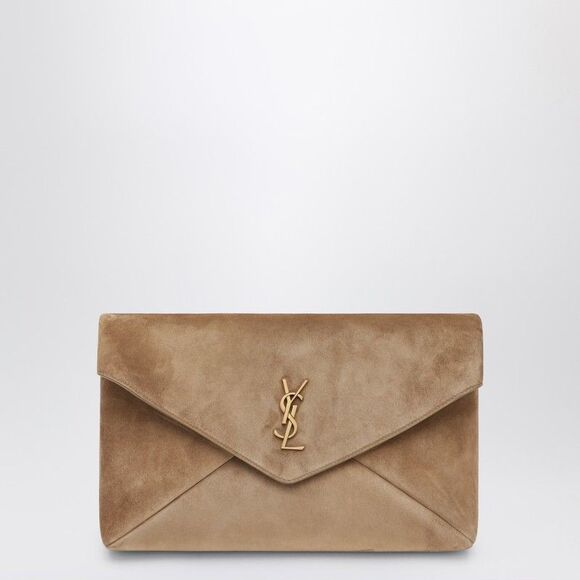 Saint Laurent Cassandre Large Envelope Pouch In Gold Suede Women - Picture 1 of 2